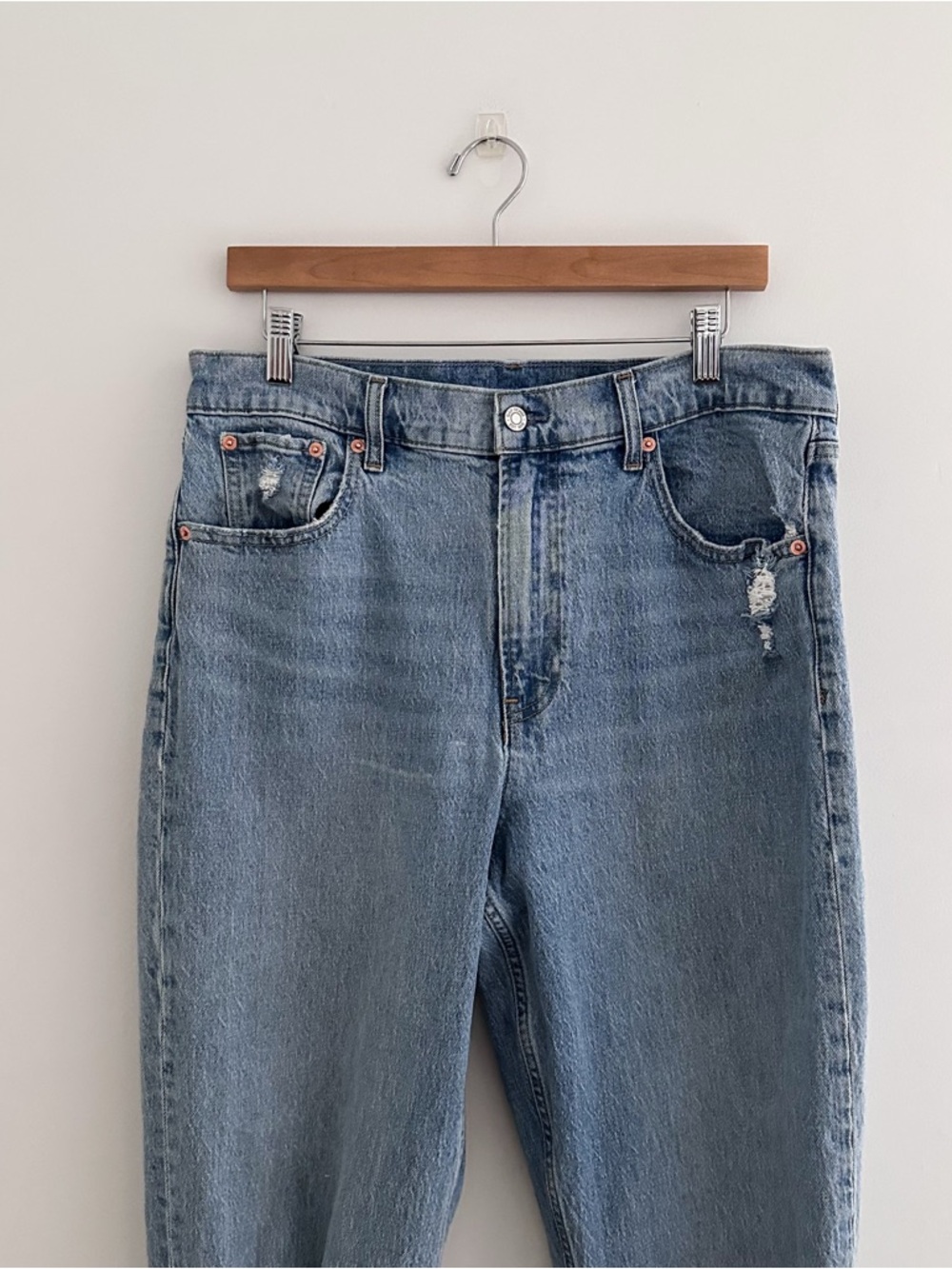 Gap Sky High Straight Leg Jeans | Rigid Denim | Light Wash Distressed | 14 Tall - Picture 3 of 12